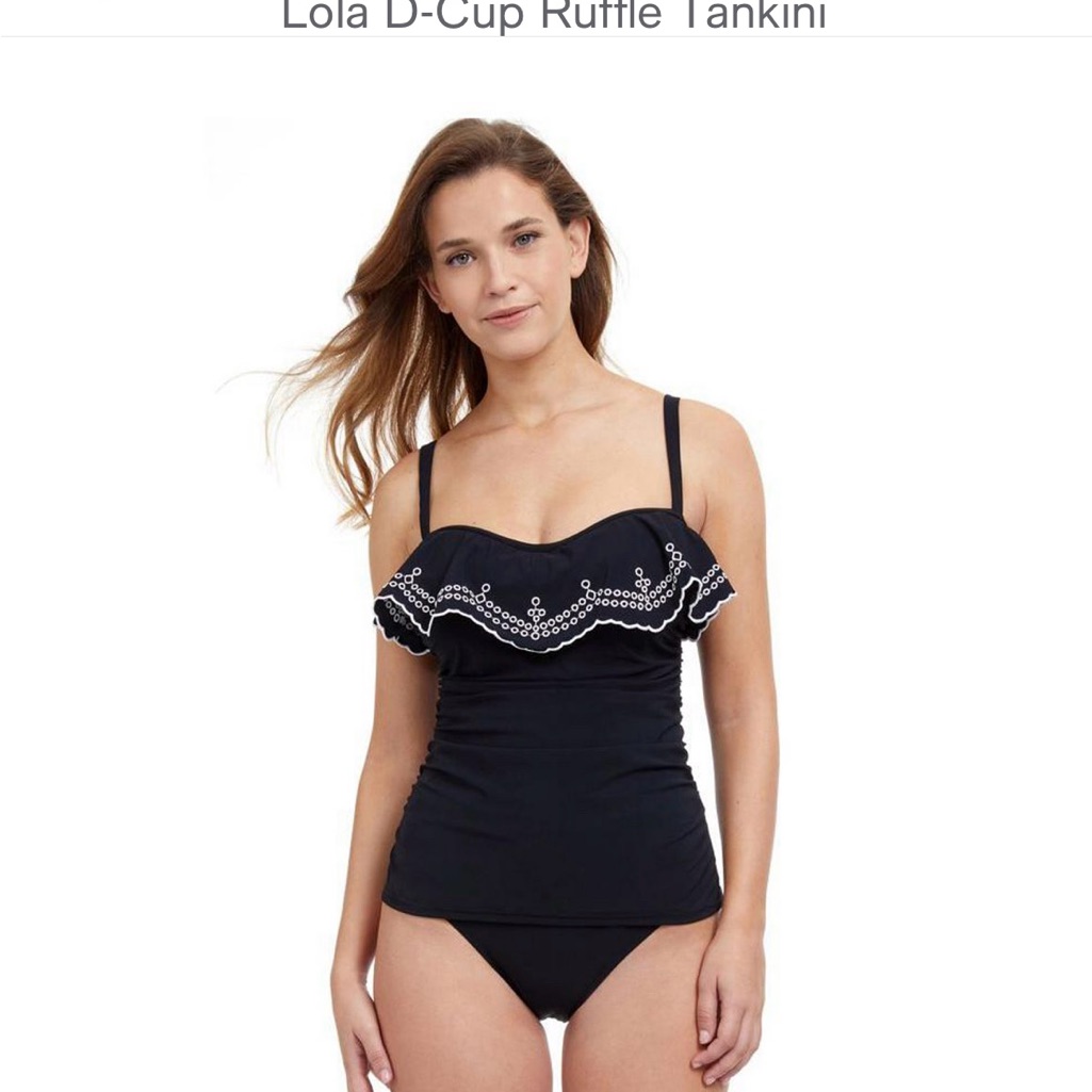 Black Ruffle Tankini Top Nwt 36d